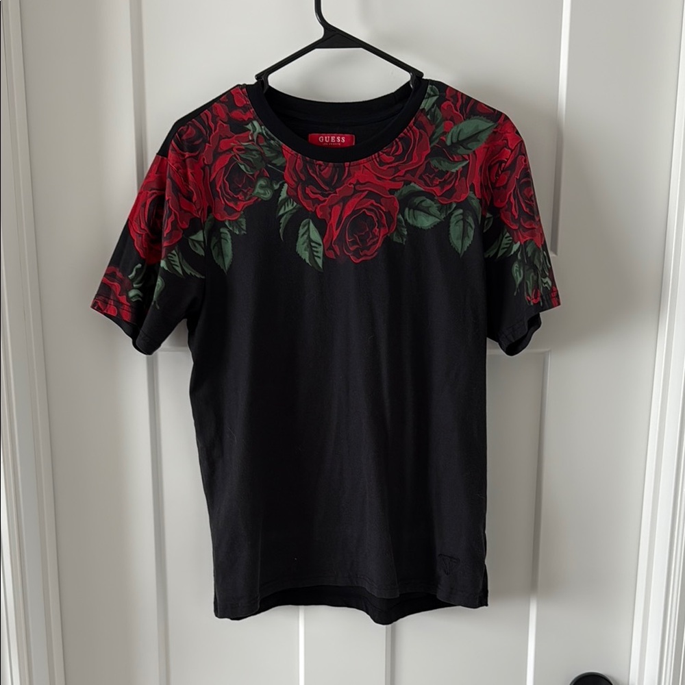 Guess Black and Red Floral T-Shirt